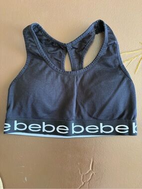 bebe Black Logo-Trim Racerback Sports Bra